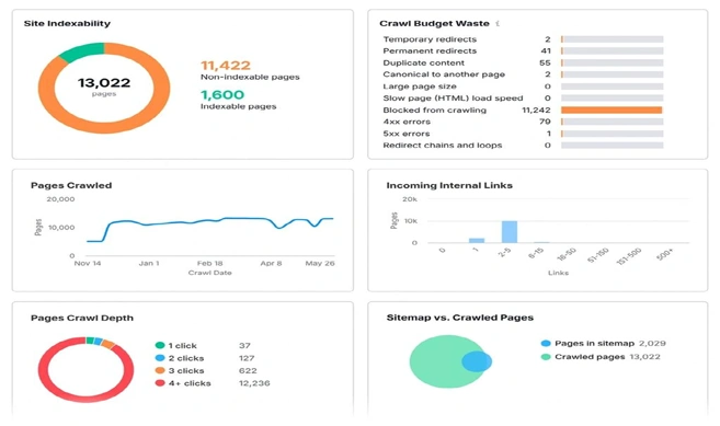 SEO specialist analyzing crawl budget and website indexing performance on a dashboard