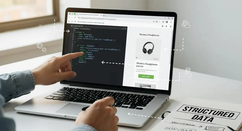Software engineer implementing JSON-LD structured data for improved search engine understanding