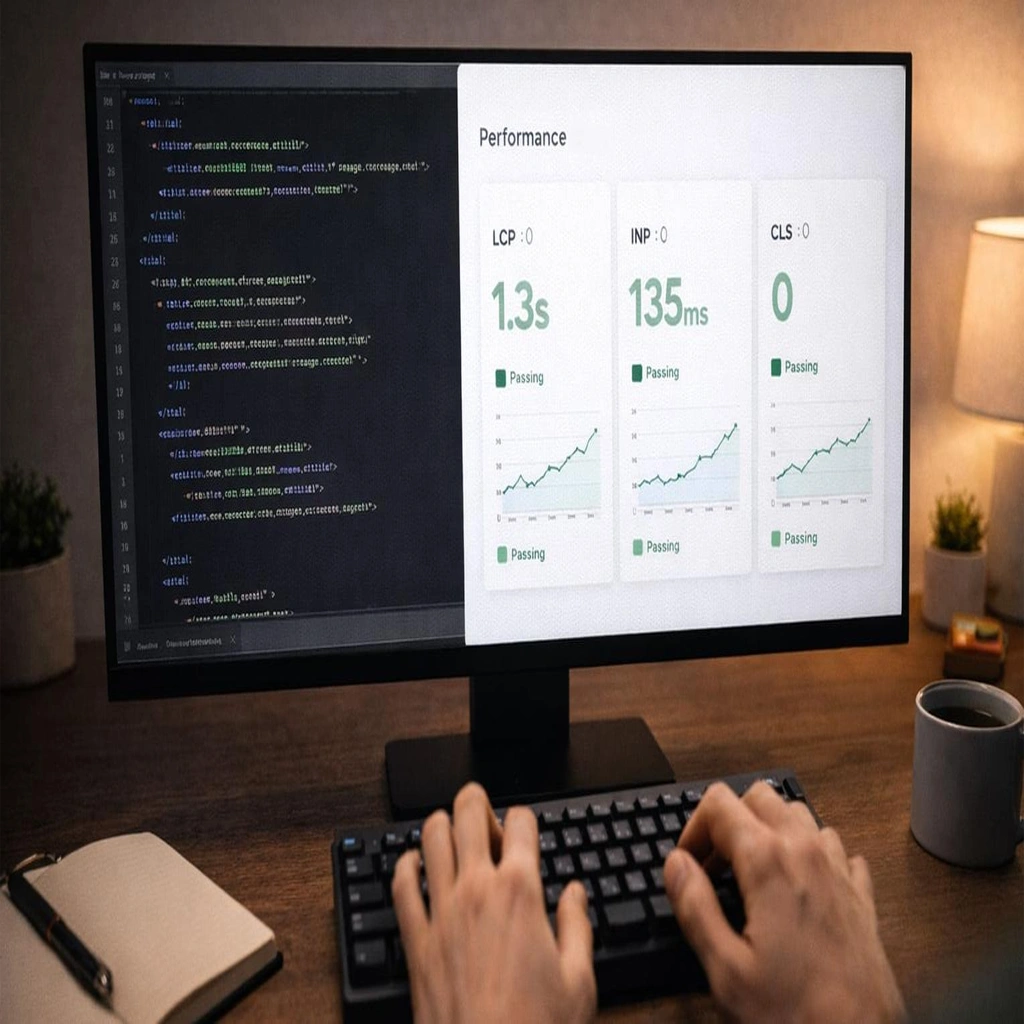 Technical SEO dashboard showing Core Web Vitals performance metrics
