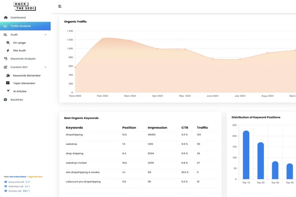 Dashboard showing automated programmatic SEO workflow with keyword and page generation analytics