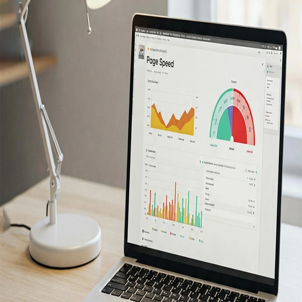 Web developer optimizing website speed and Core Web Vitals on a laptop